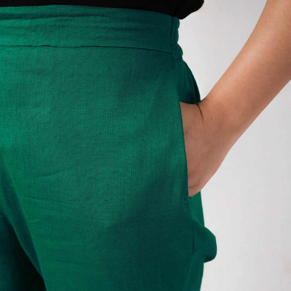 Bottle Green Cotton Tapered Casual Pant for Women