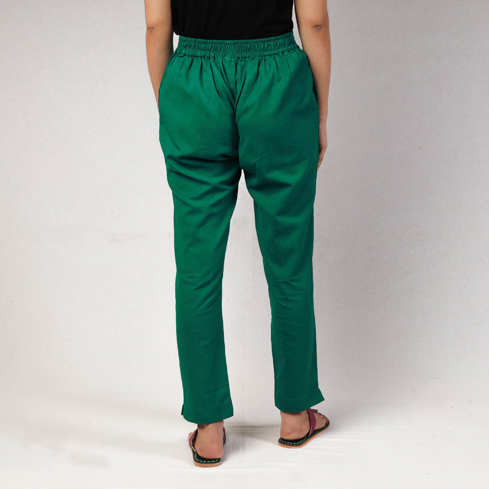 Bottle Green Cotton Tapered Casual Pant for Women