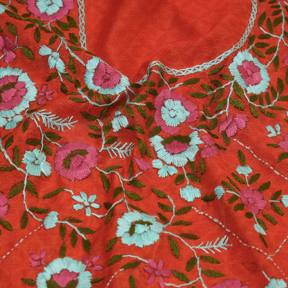 Ranihati Chanderi Silk Chapa Work Tagai Phulkari Embroidery Unstitched Kurta Material (2.45 M)