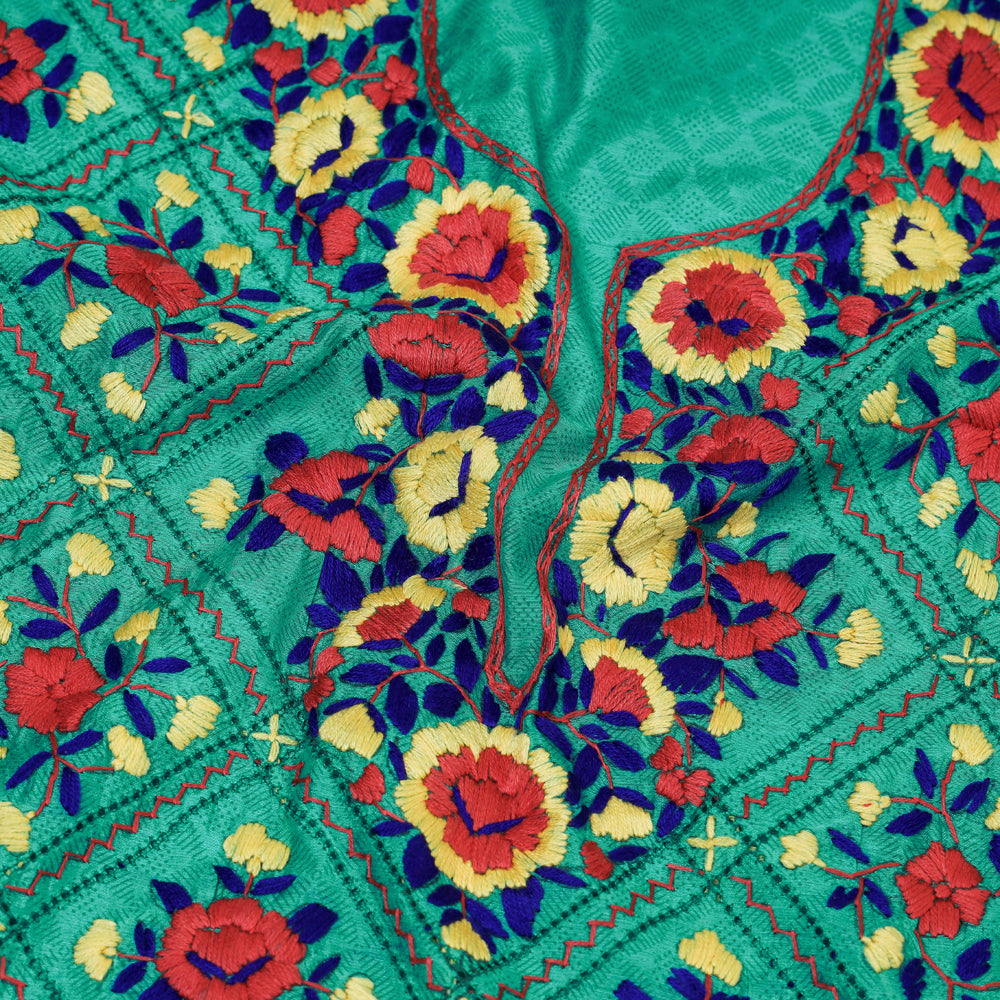 Ranihati Chanderi Silk Chapa Work Tagai Phulkari Embroidery Unstitched Kurta Material (2.5 M)