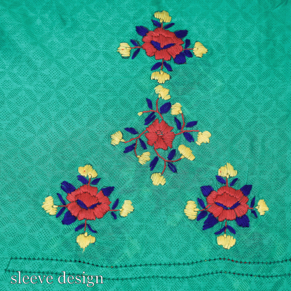 Ranihati Chanderi Silk Chapa Work Tagai Phulkari Embroidery Unstitched Kurta Material (2.5 M)