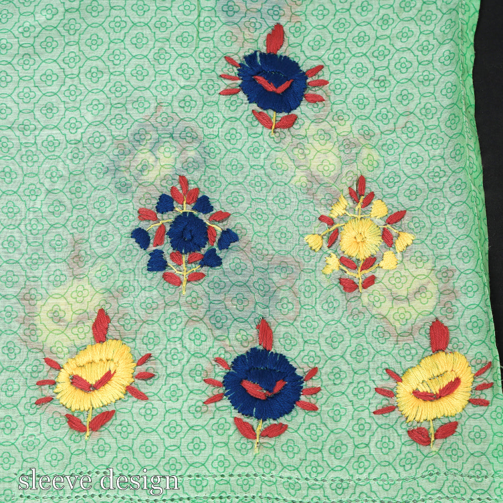 Ranihati Chanderi Silk Chapa Work Tagai Phulkari Embroidery Unstitched Kurta Material (2.35 M)