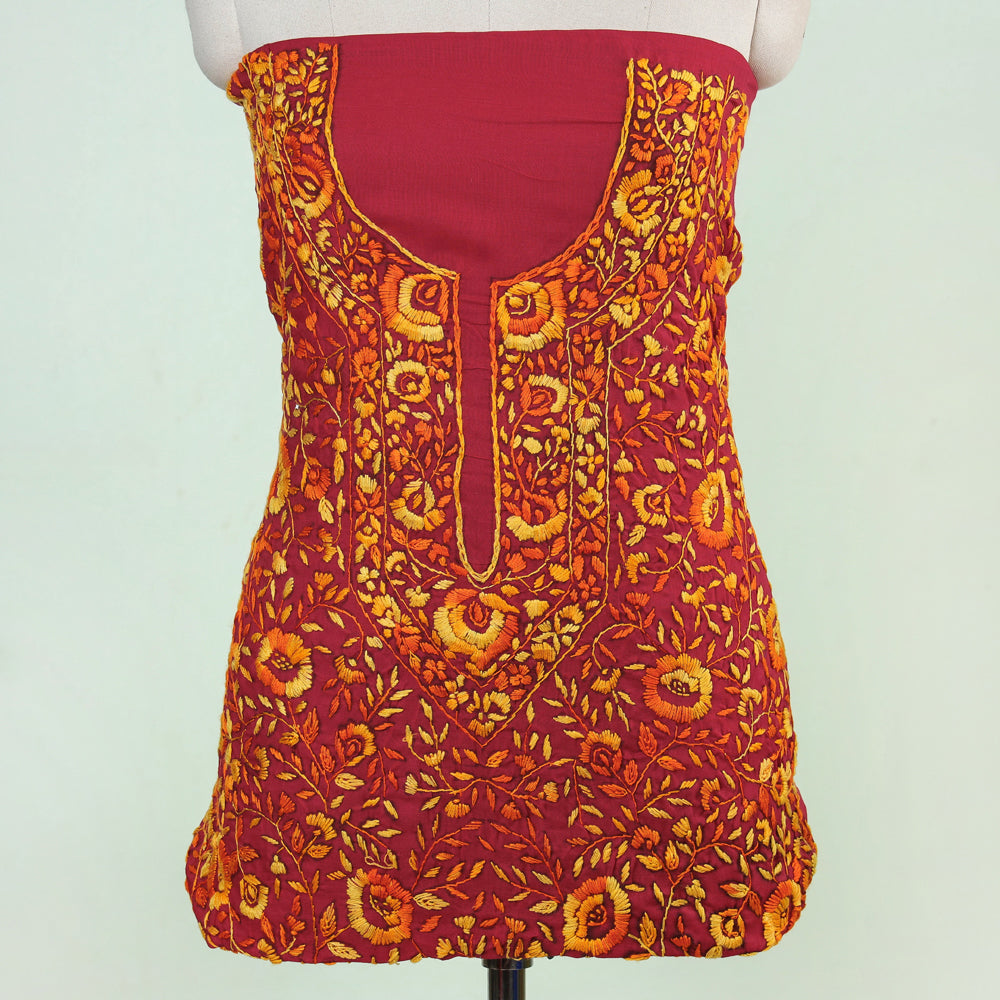 Ranihati Cotton Chapa Work Tagai Phulkari Embroidery Unstitched Kurta Material (2.4 M)