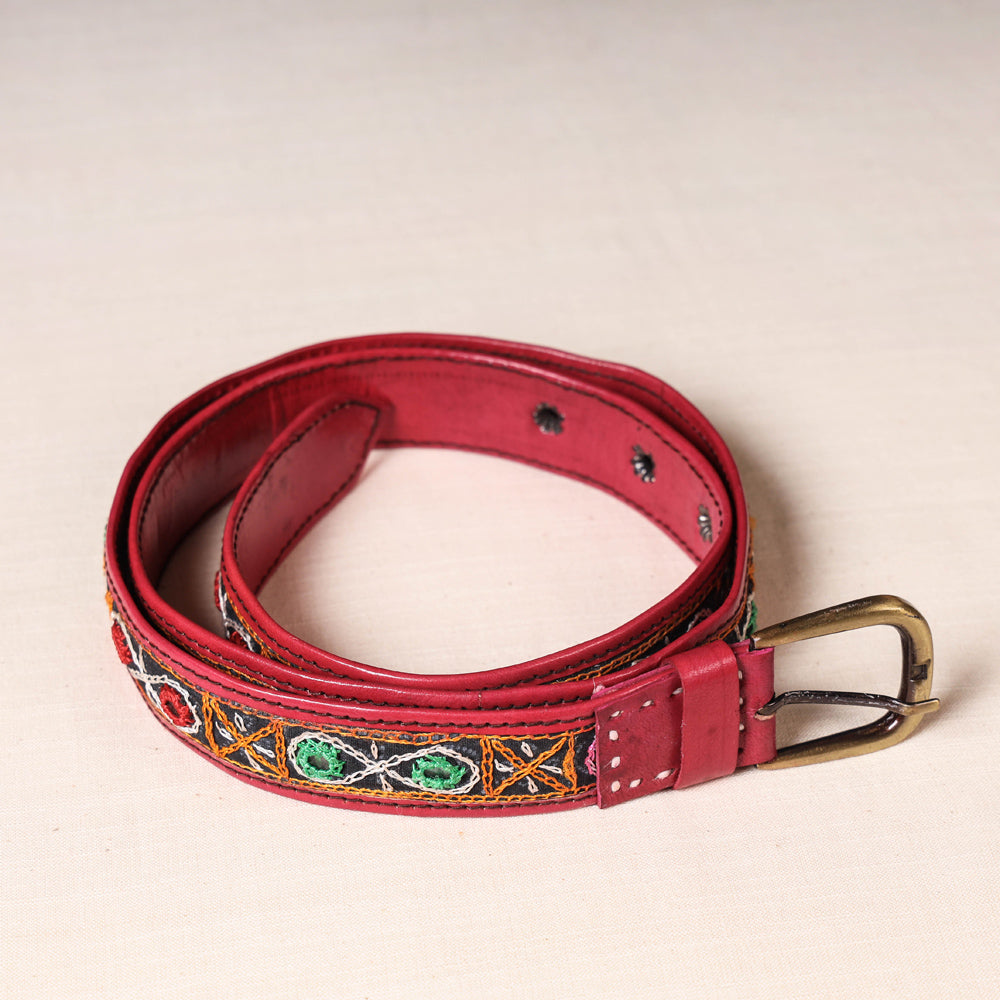Mirror Work Kutch Hand Embroidery Pure Leather Belt (Upto 40 in)