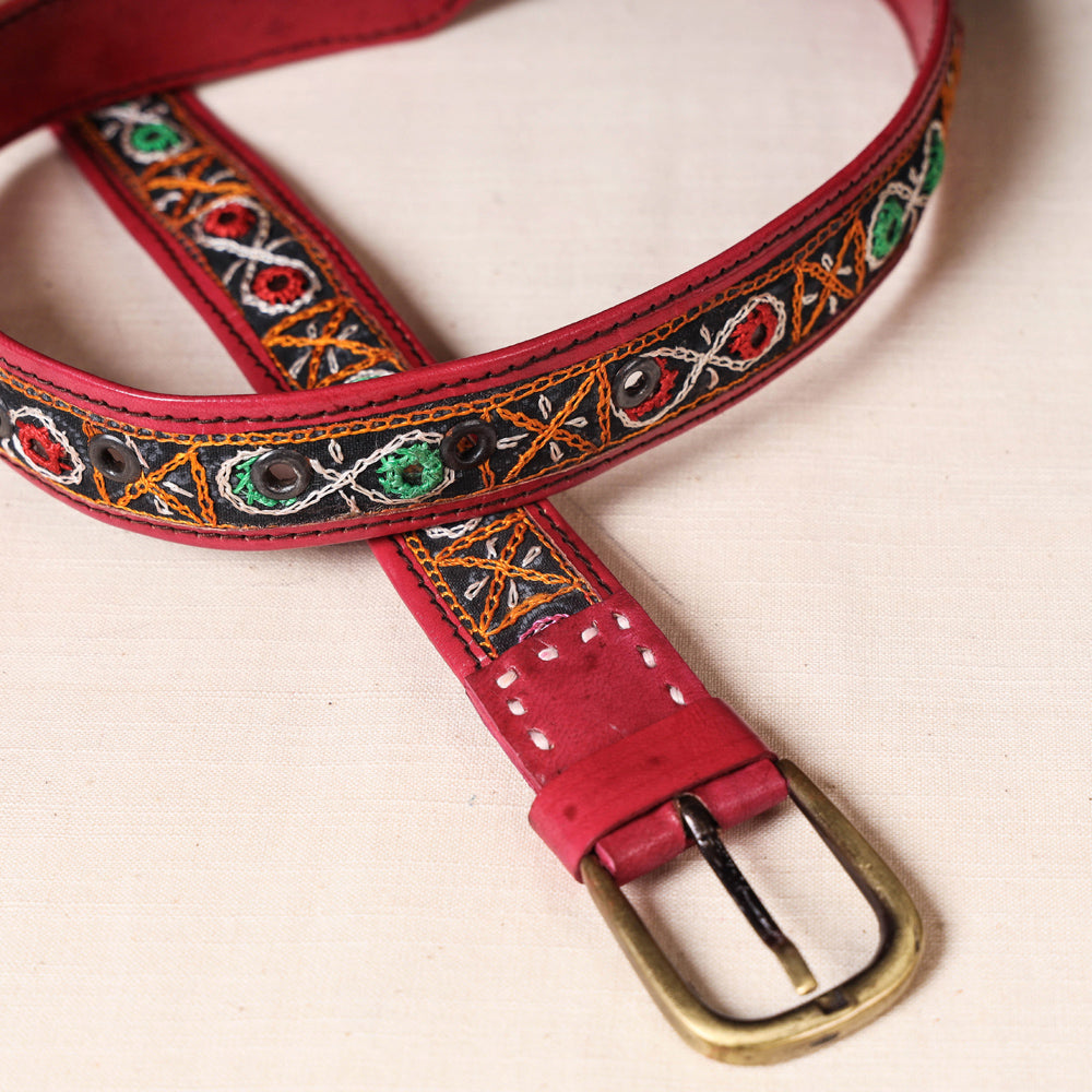 Mirror Work Kutch Hand Embroidery Pure Leather Belt (Upto 40 in)
