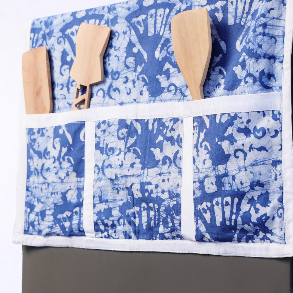 Hand Block Printing Cotton Fridge Top Cover with Multiple Pockets