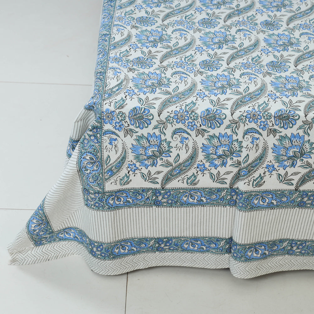 Sanganeri Block Printed Cotton Double Bed Cover with Pillow Covers (108 x 90 in)