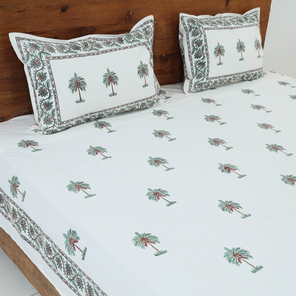 Sanganeri Block Printed Cotton Double Bed Cover with Pillow Covers (108 x 90 in)