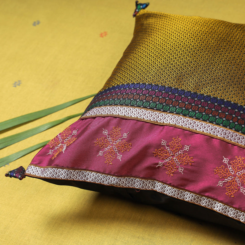 Gavanti Kasuti Hand Embroidered Khun Fabric Cushion Cover