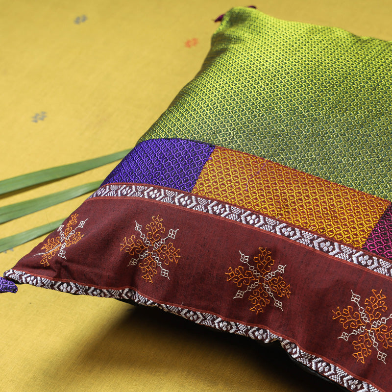 Gavanti Kasuti Hand Embroidered Khun Fabric Cushion Cover