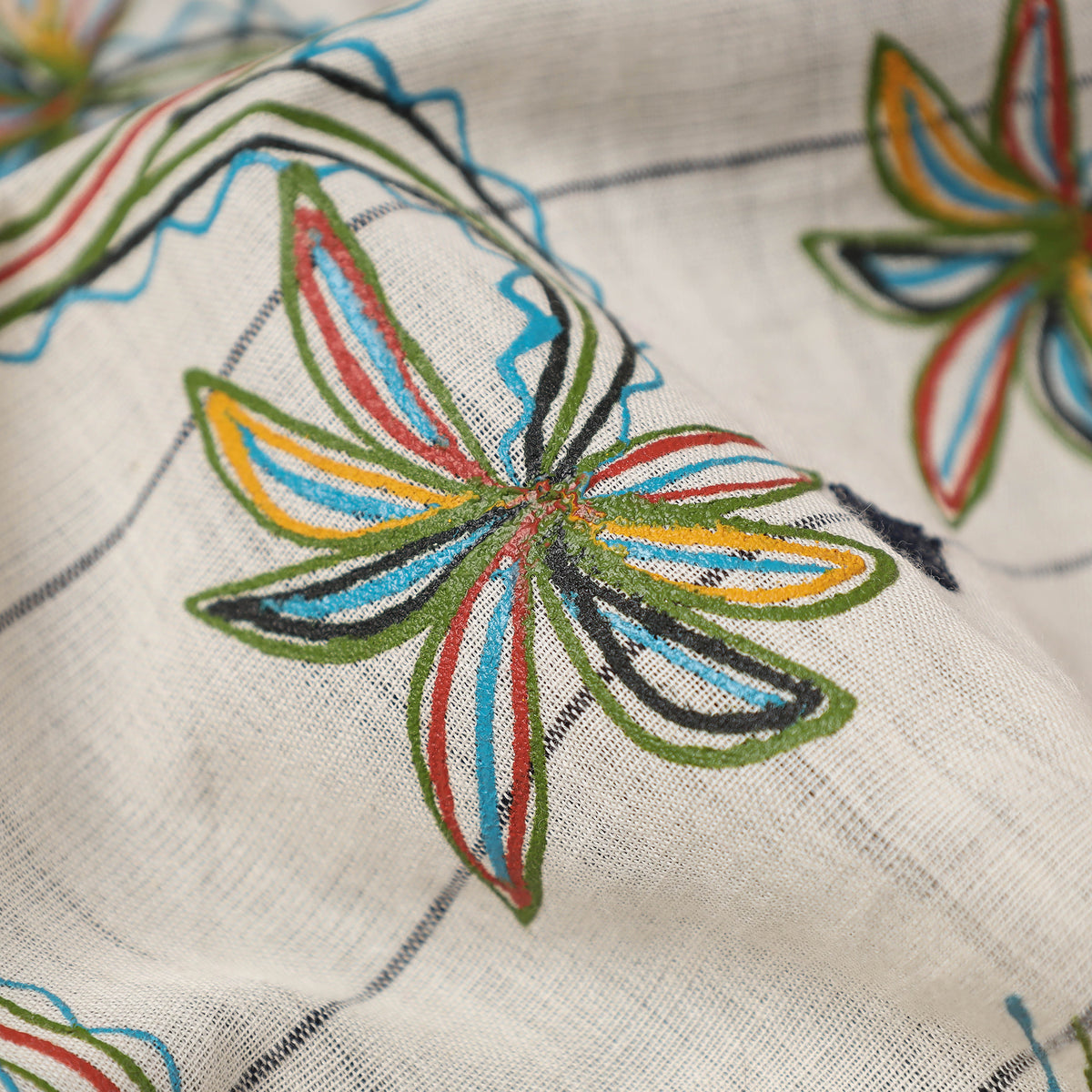 Traditional Rogan Art Hand Painted Handloom Cotton Stole with Tassels