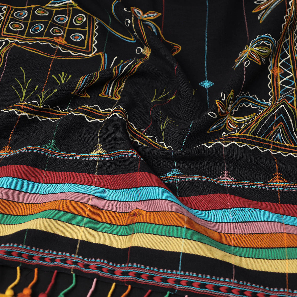 Traditional Rogan Art Hand Painted Handloom Cotton Stole with Tassels