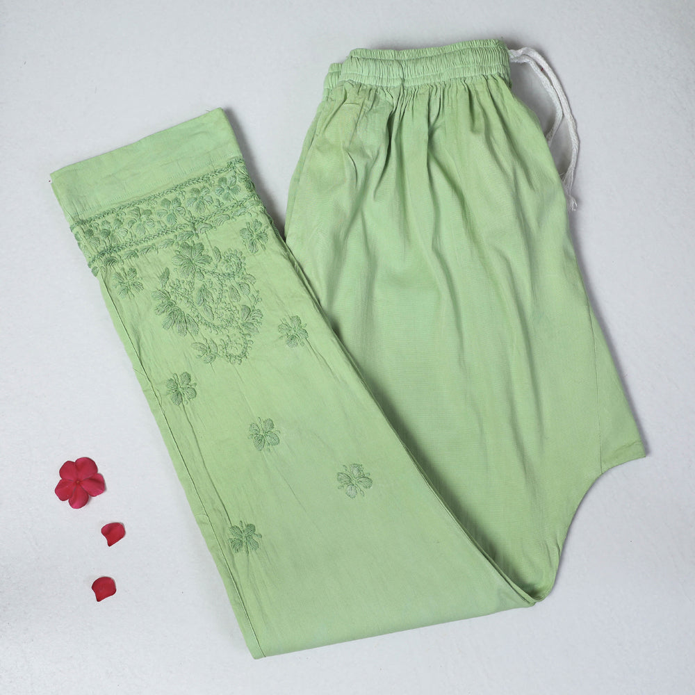 Lucknow Chikankari Hand Embroidered Cotton Lycra Cropped Pant (Free Size)