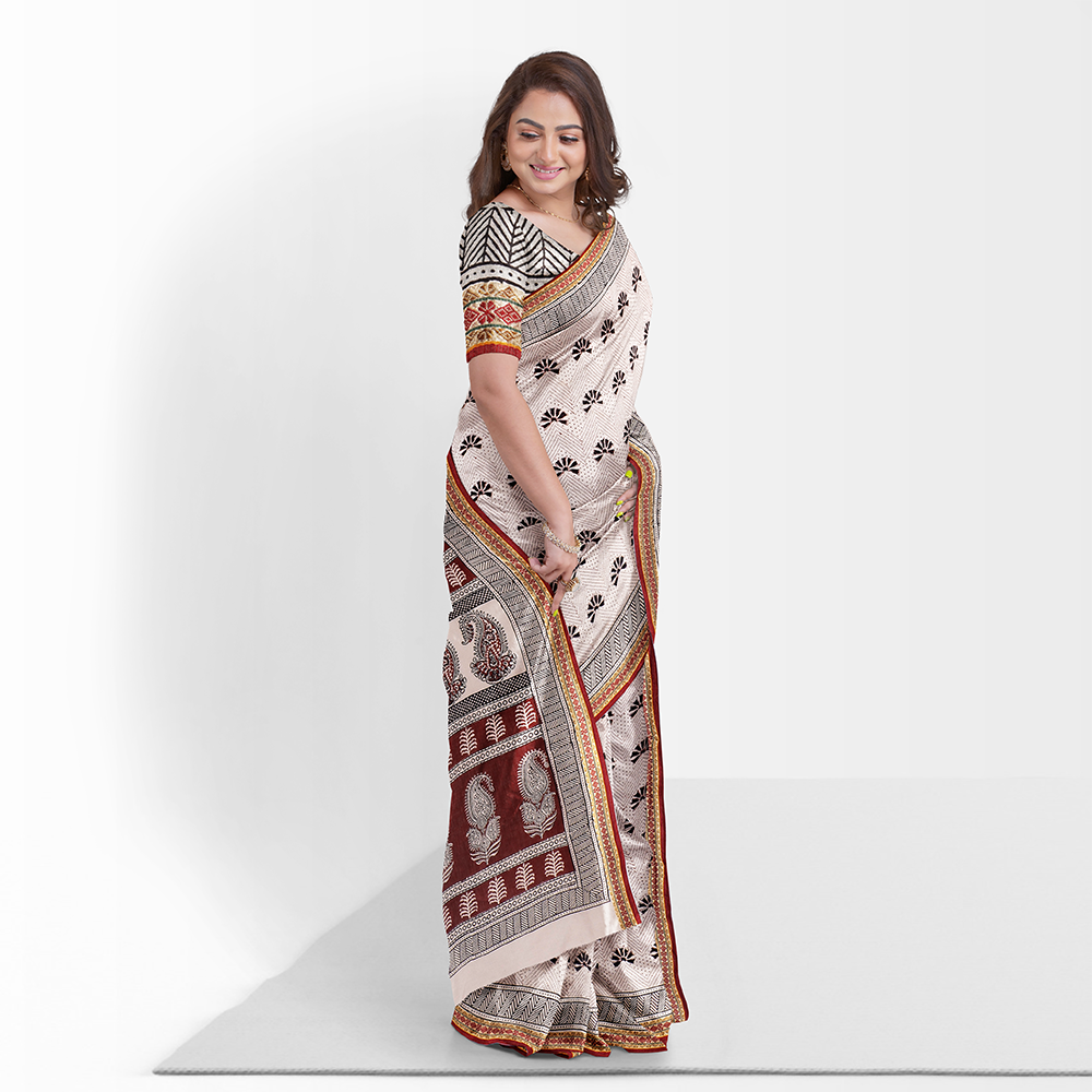 Cotton wheatfield brown bagru print sarees latest  Bagru print Printed  sarees Cotton sarees online shopping