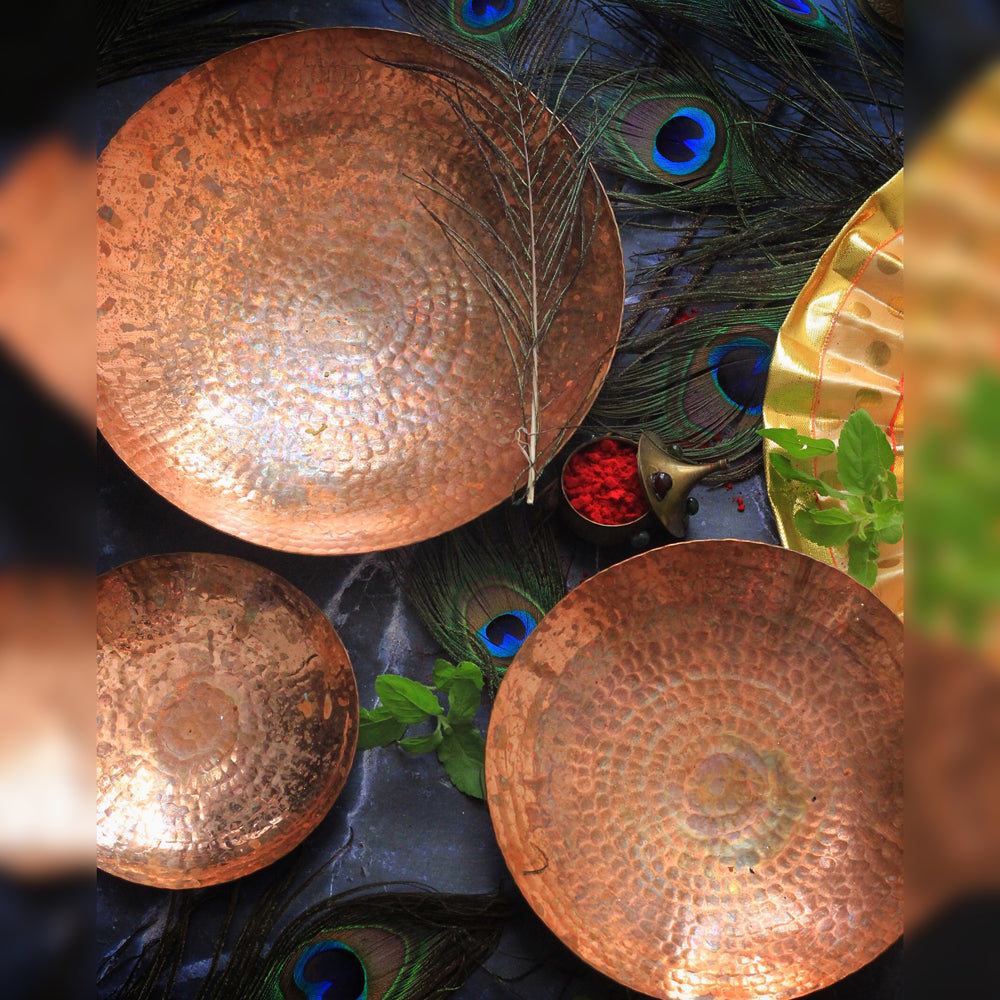 P-TAL Thathera Hand-hammered Copper Curved Plates (Set of 3)
