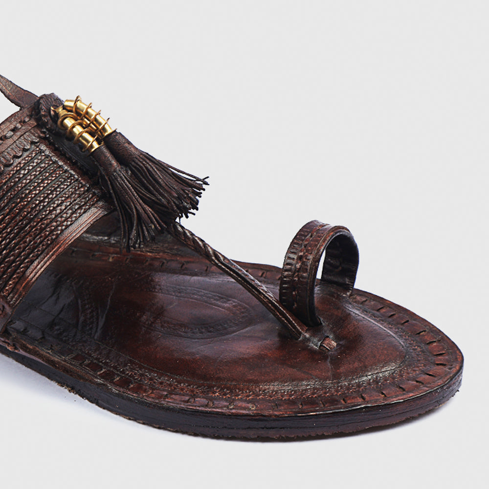 Brown Handstitched Leather Kolhapuri Women Slipper
