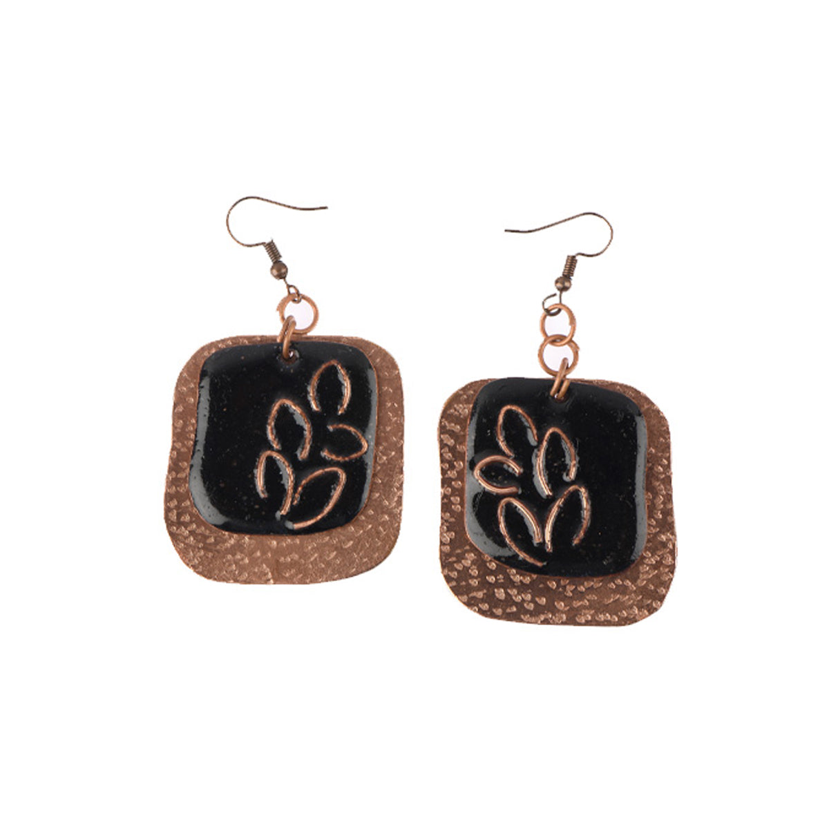 Phyllo Black Earrings in Copper Enamel