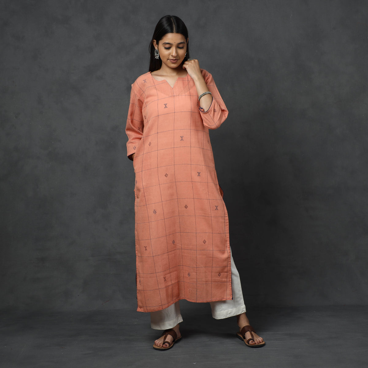 Organic Kala Cotton Handloom Buti Long Kurta