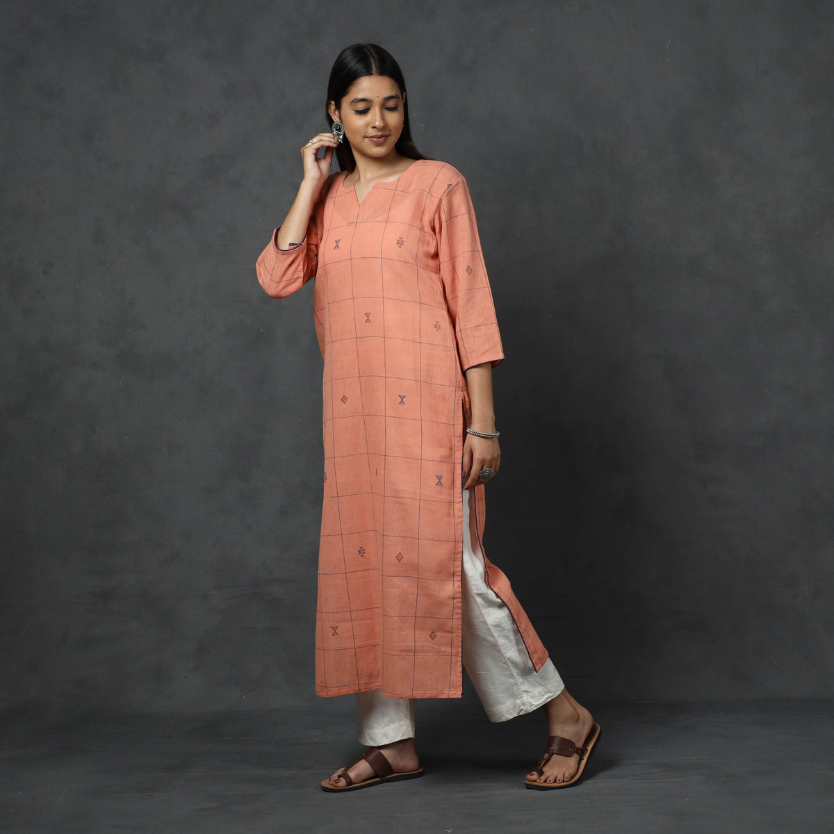 Organic Kala Cotton Handloom Buti Long Kurta