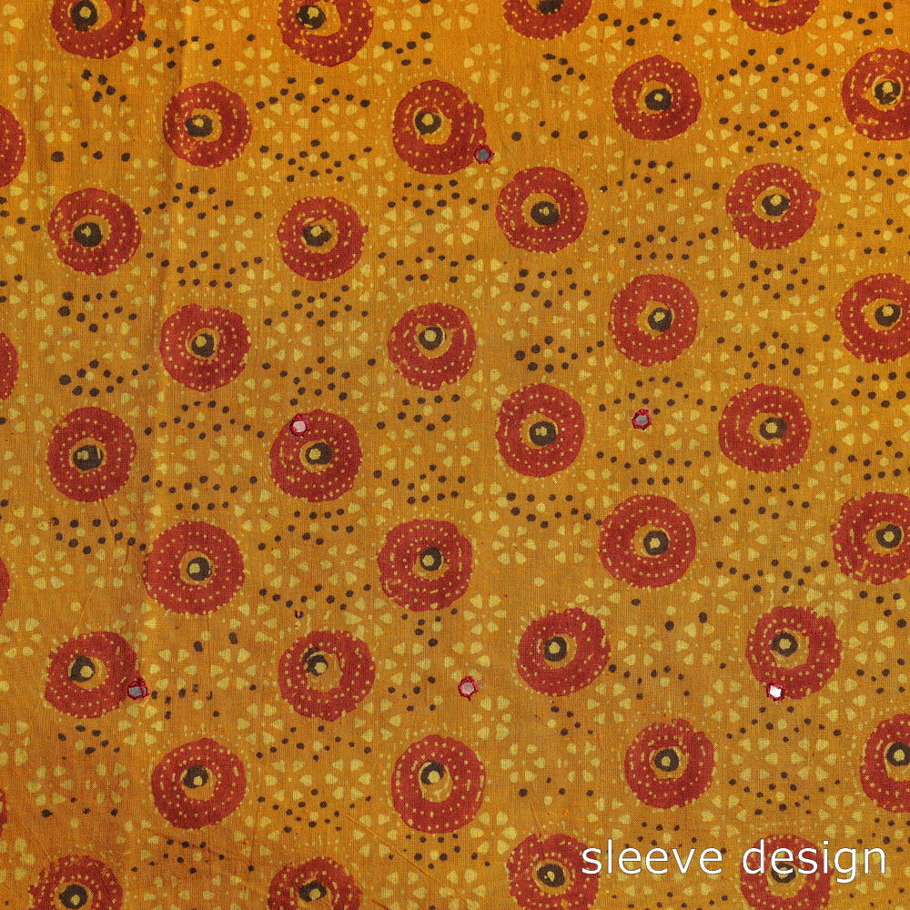Sequin & Bead Work Embroidery Ajrakh Block Printing Cotton Kurti Material - 2.6 meter