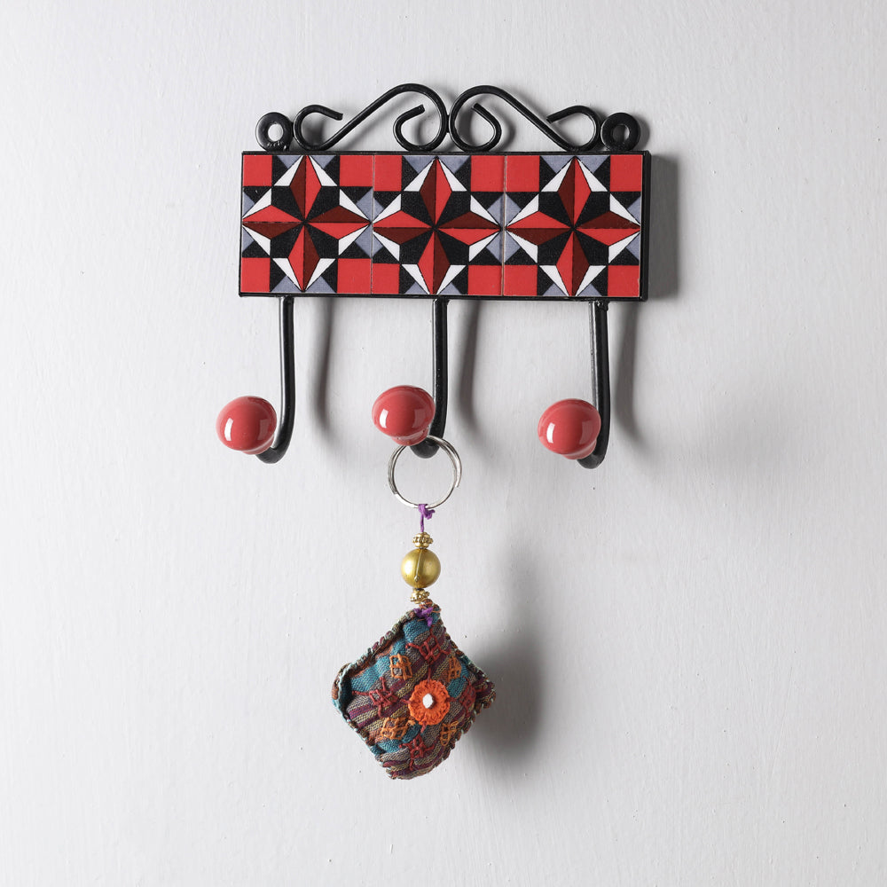 Original Blue Pottery Ceramic Tile Wall Hook Hanger (3 Peg)