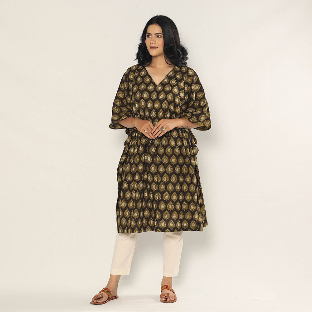 Bagru Dabu Block Printing Cotton Kaftan Dress (Medium)