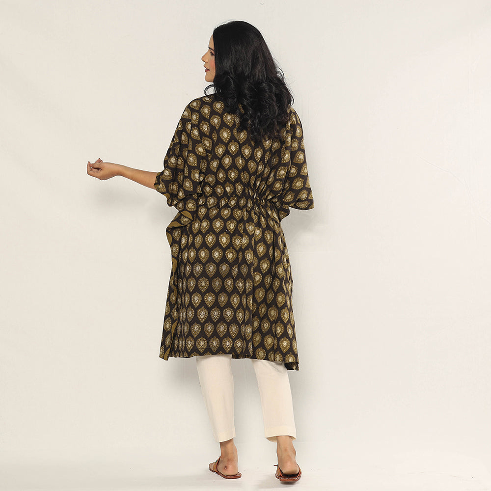 Bagru Dabu Block Printing Cotton Kaftan Dress (Medium)