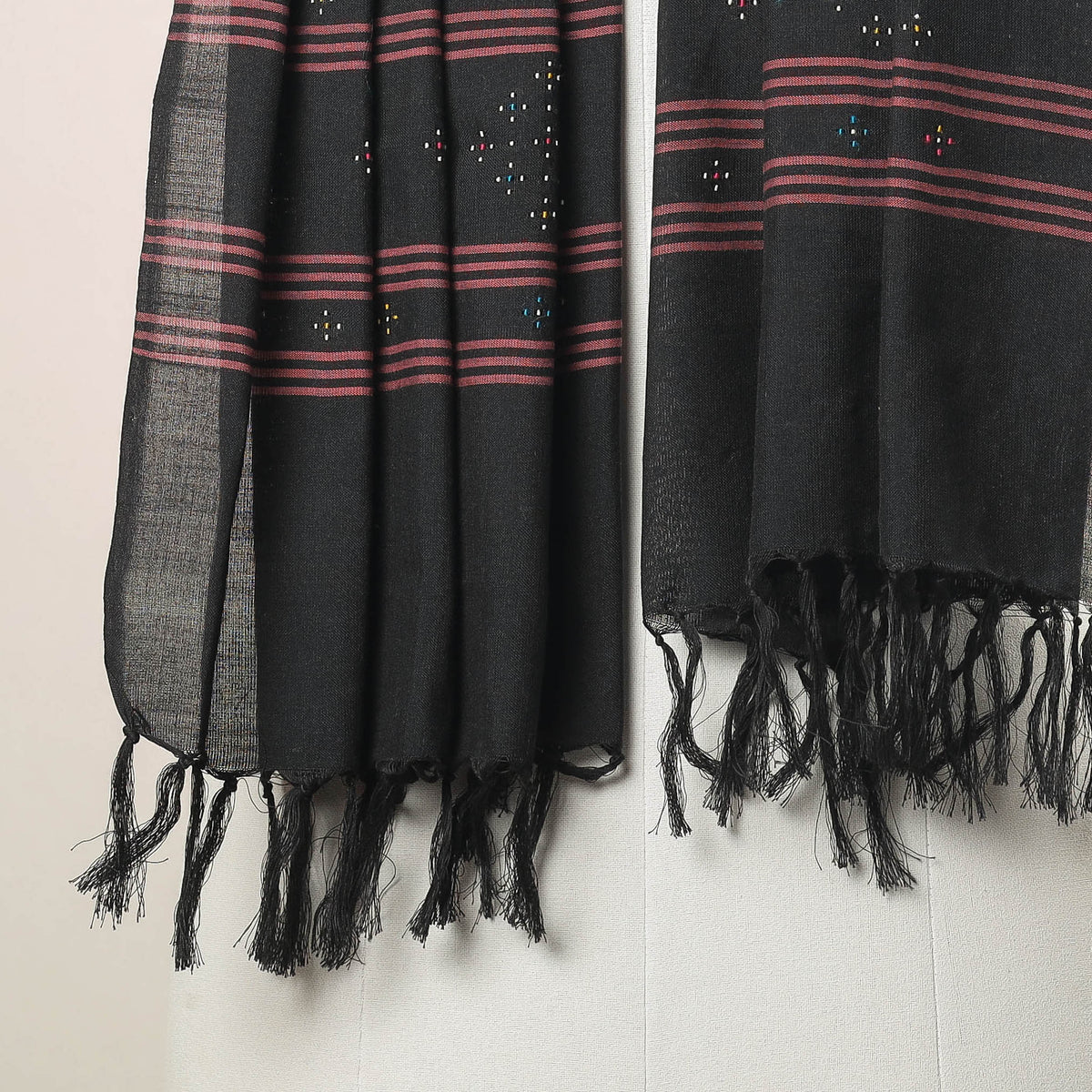 Tangaliya Work Handwoven Cotton Stole with Tassels