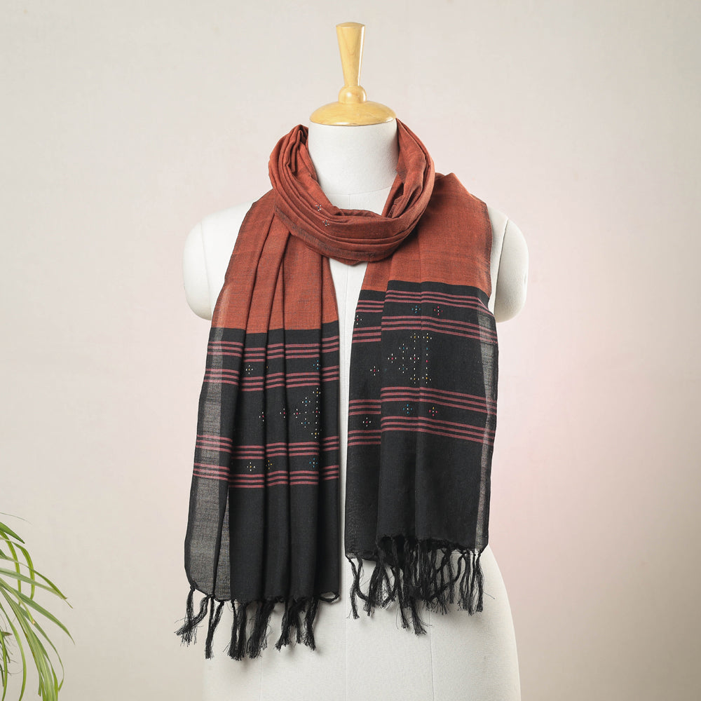 Tangaliya Work Handwoven Cotton Stole with Tassels