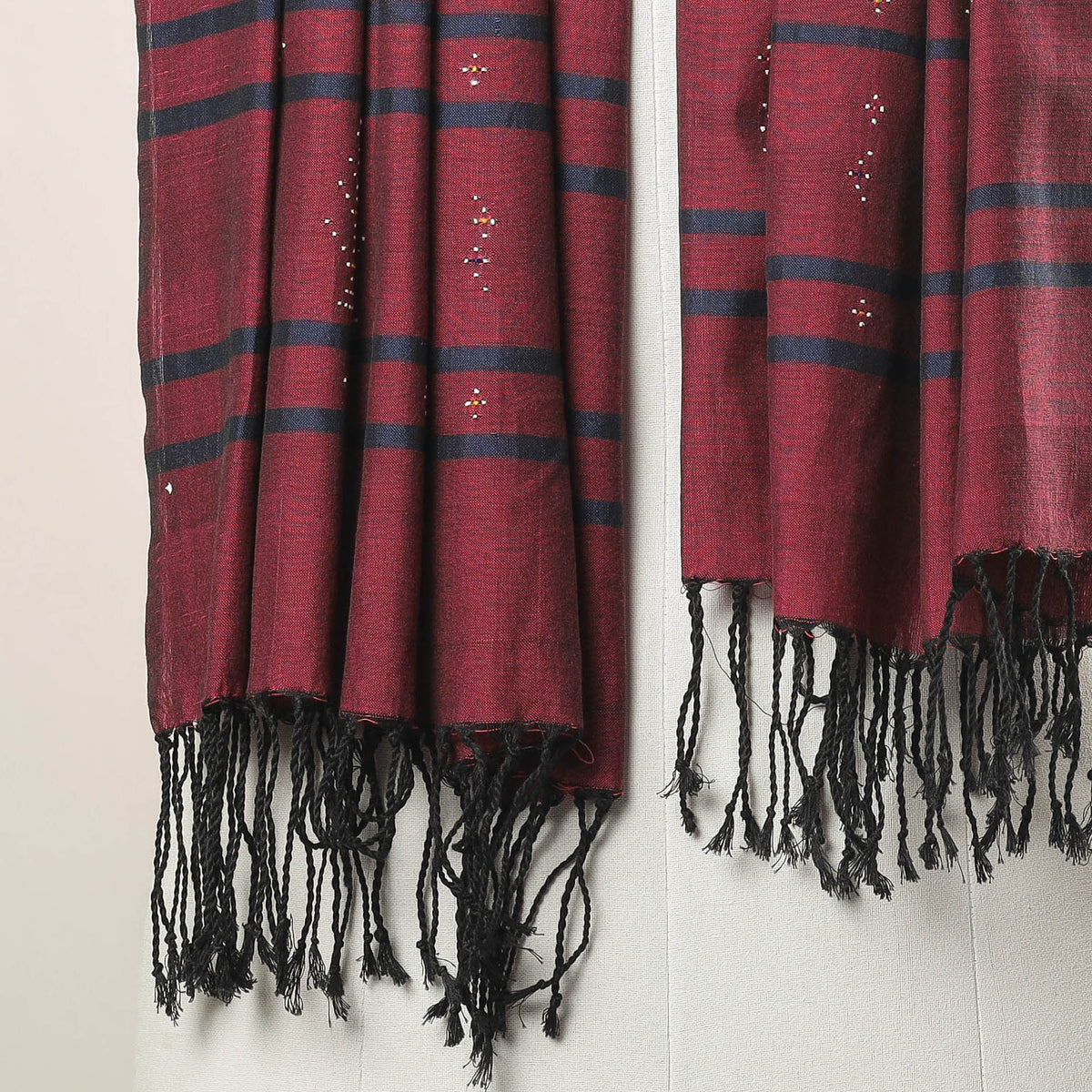 Tangaliya Work Handwoven Cotton Stole with Tassels