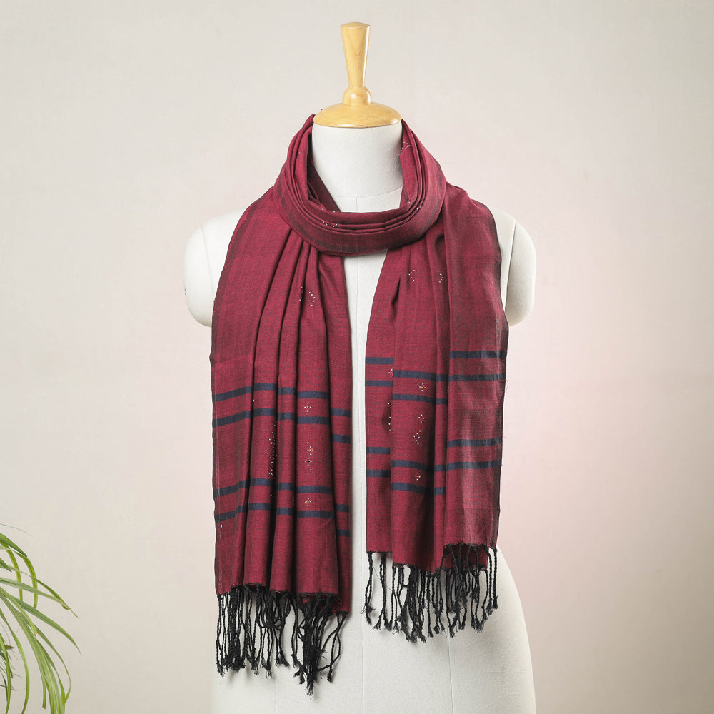 Tangaliya Work Handwoven Cotton Stole with Tassels