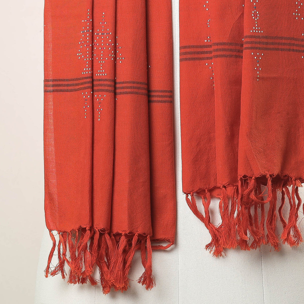Tangaliya Work Handwoven Cotton Stole with Tassels