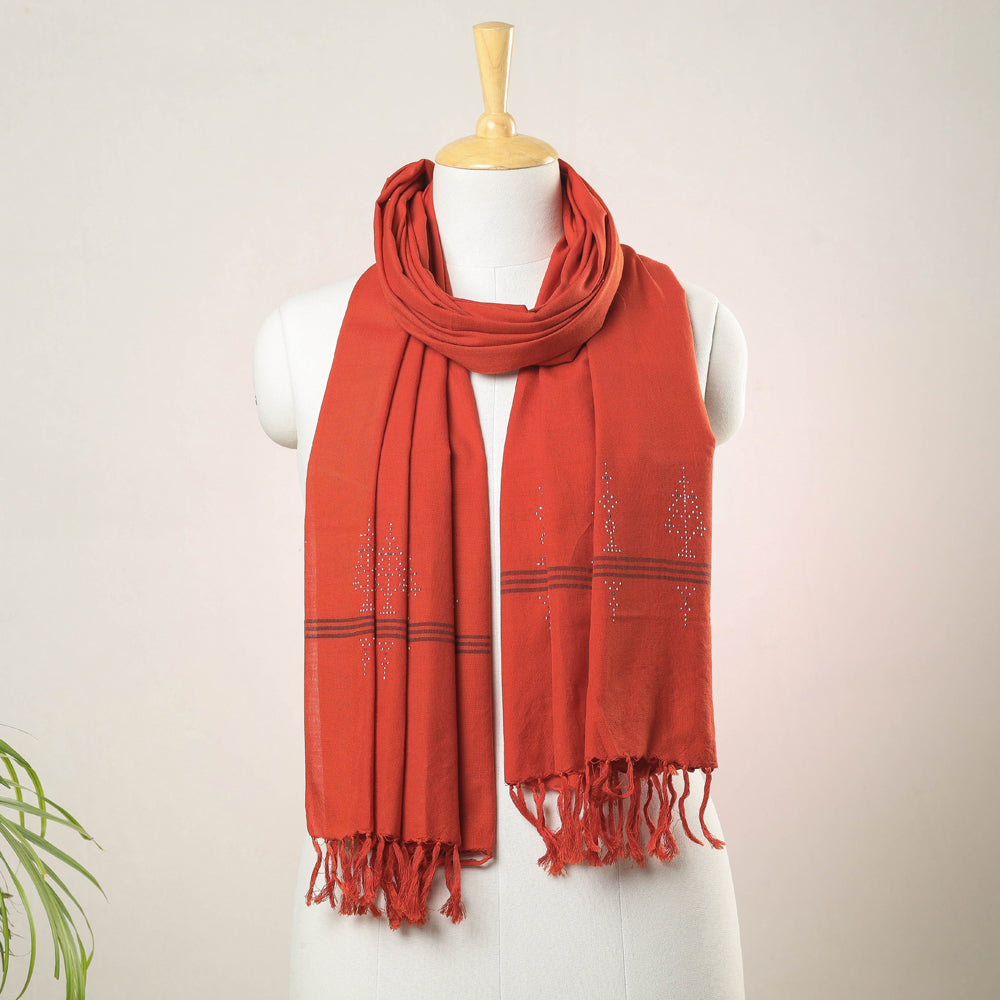 Tangaliya Work Handwoven Cotton Stole with Tassels