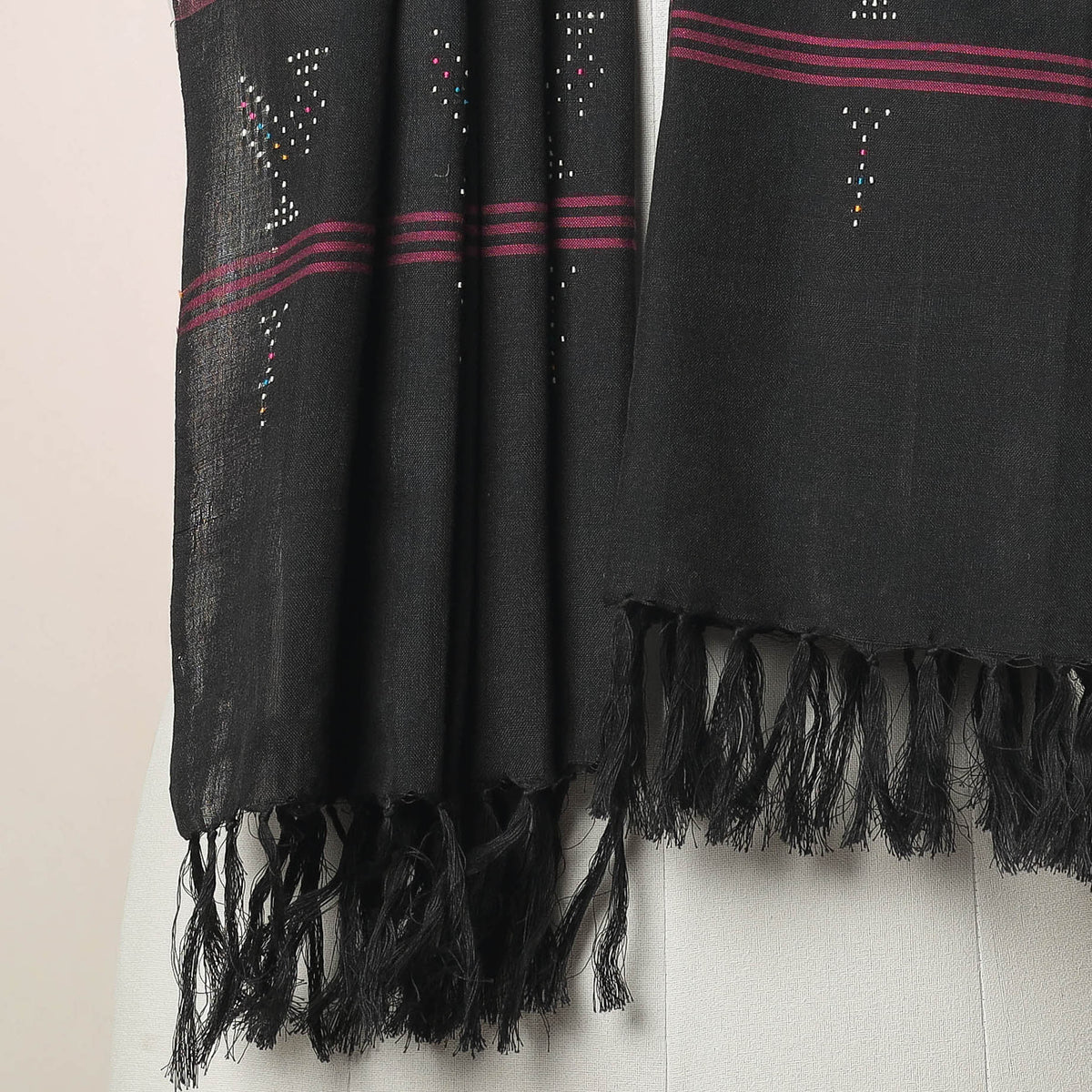 Tangaliya Work Handwoven Cotton Stole with Tassels