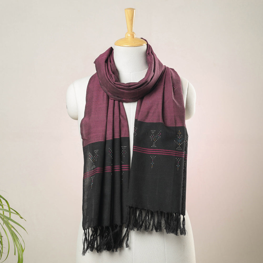 Tangaliya Work Handwoven Cotton Stole with Tassels