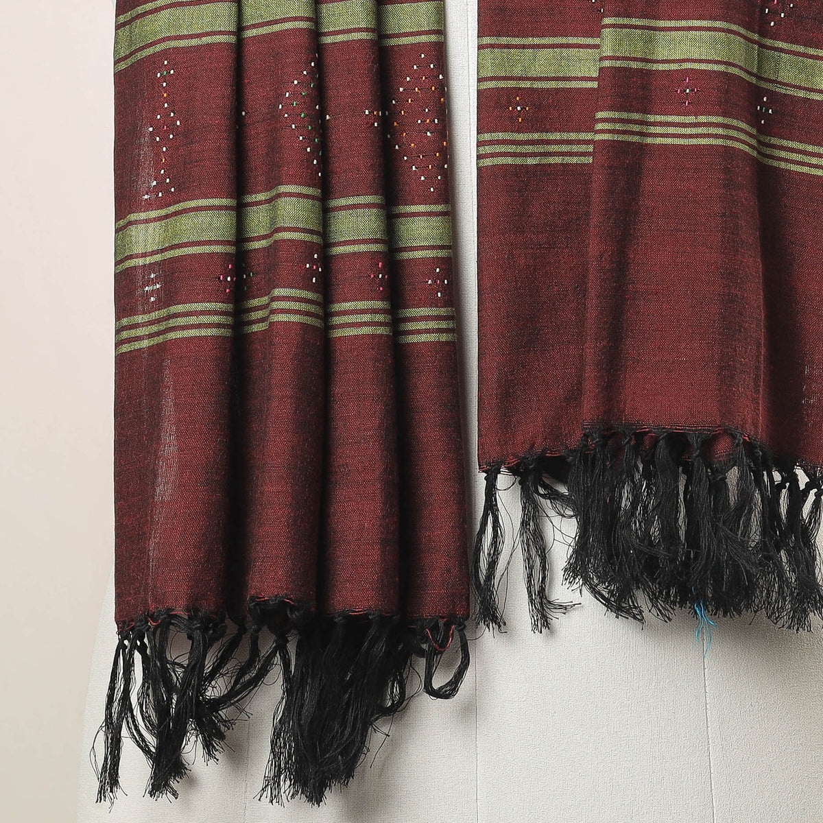 Tangaliya Work Handwoven Cotton Stole with Tassels
