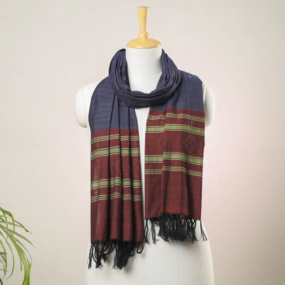 Tangaliya Work Handwoven Cotton Stole with Tassels
