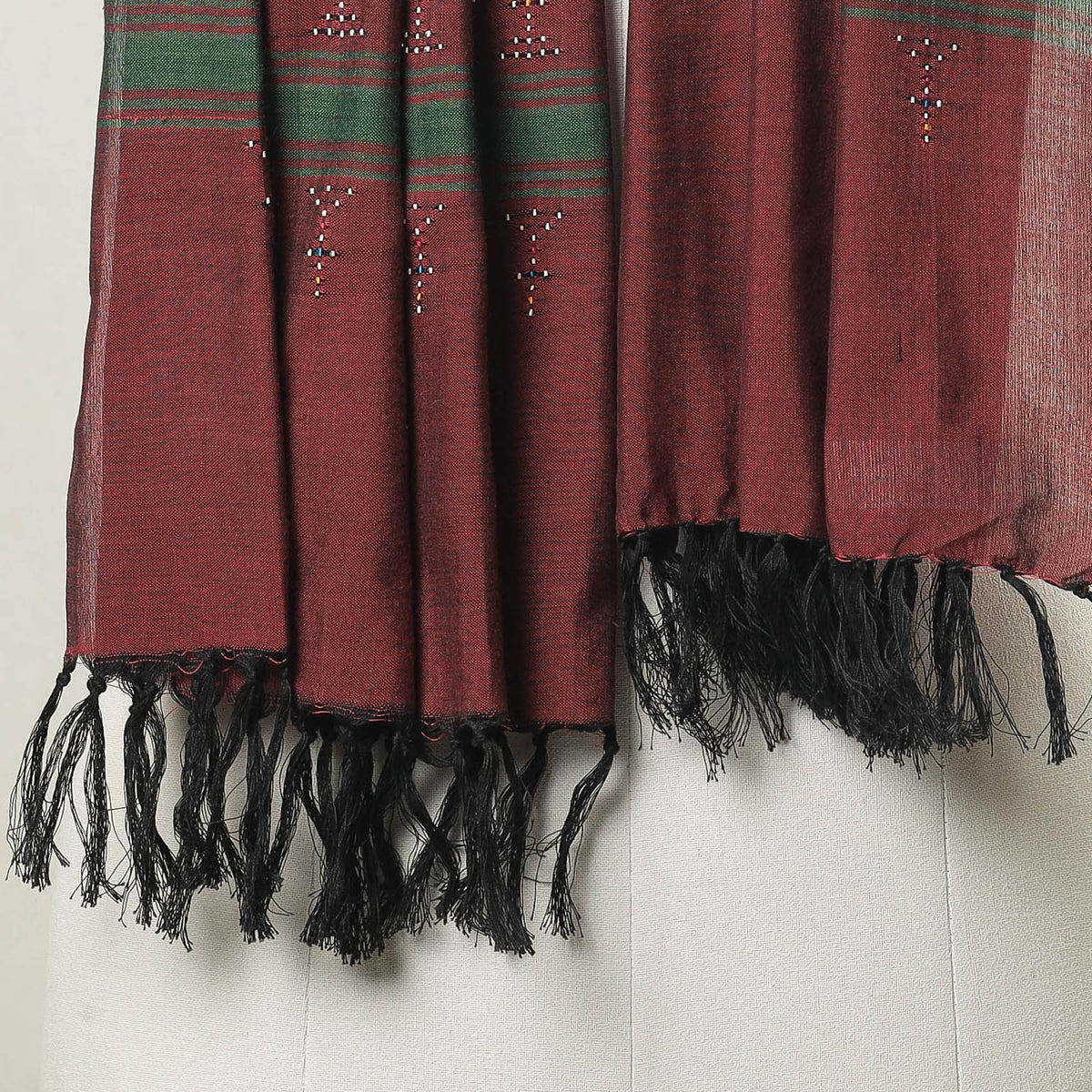 Tangaliya Work Handwoven Cotton Stole with Tassels