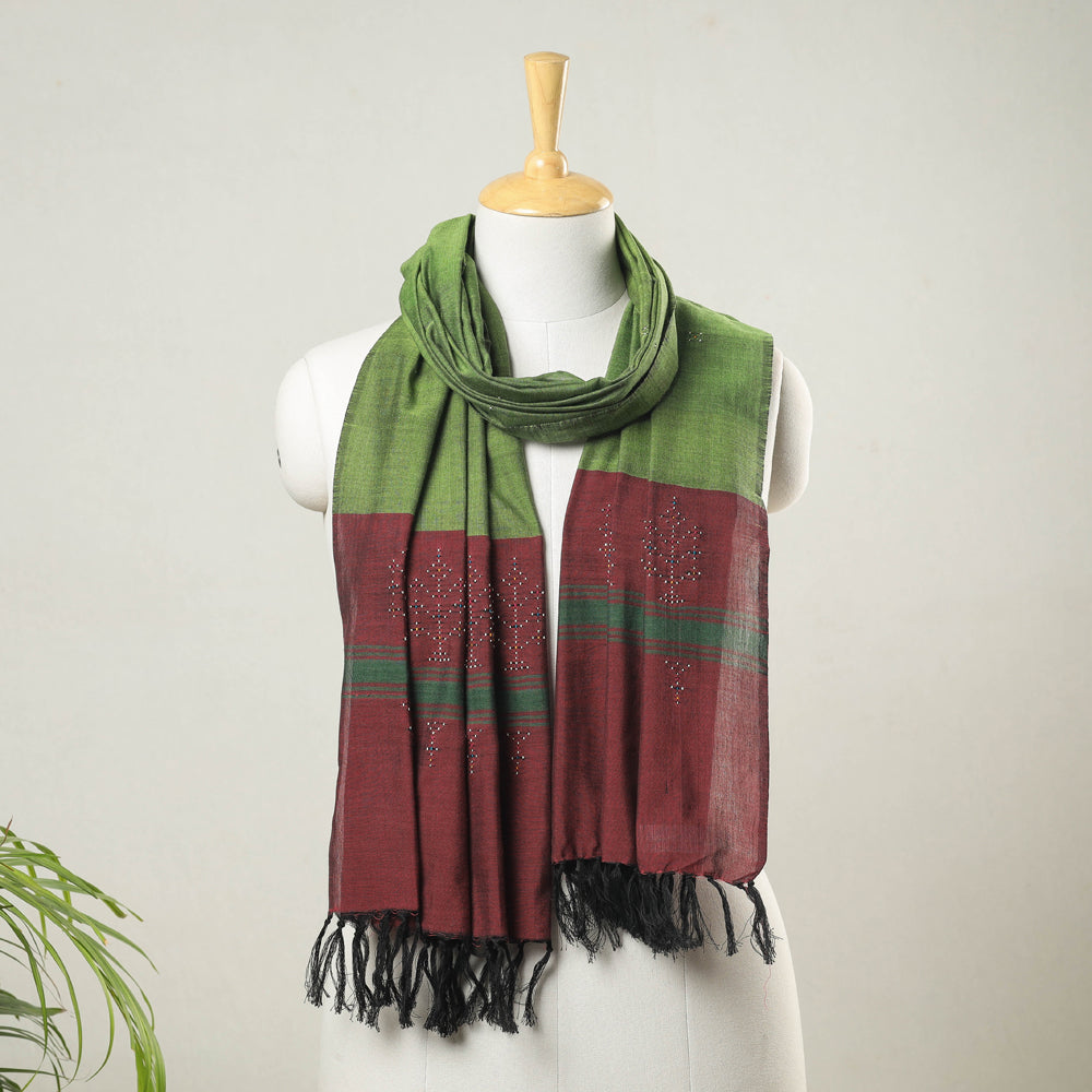 Tangaliya Work Handwoven Cotton Stole with Tassels