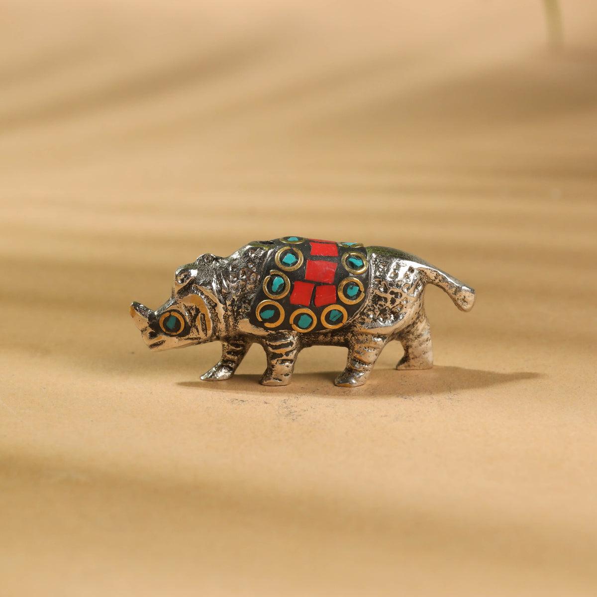 Stone Work White Metal Rhinoceros Incense Stick Holder / Decor Item
