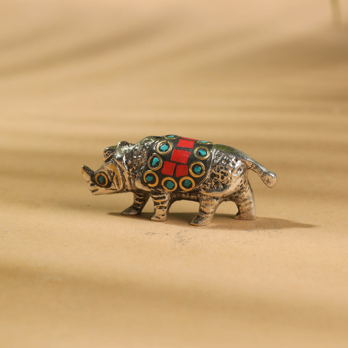 Stone Work White Metal Rhinoceros Incense Stick Holder / Decor Item