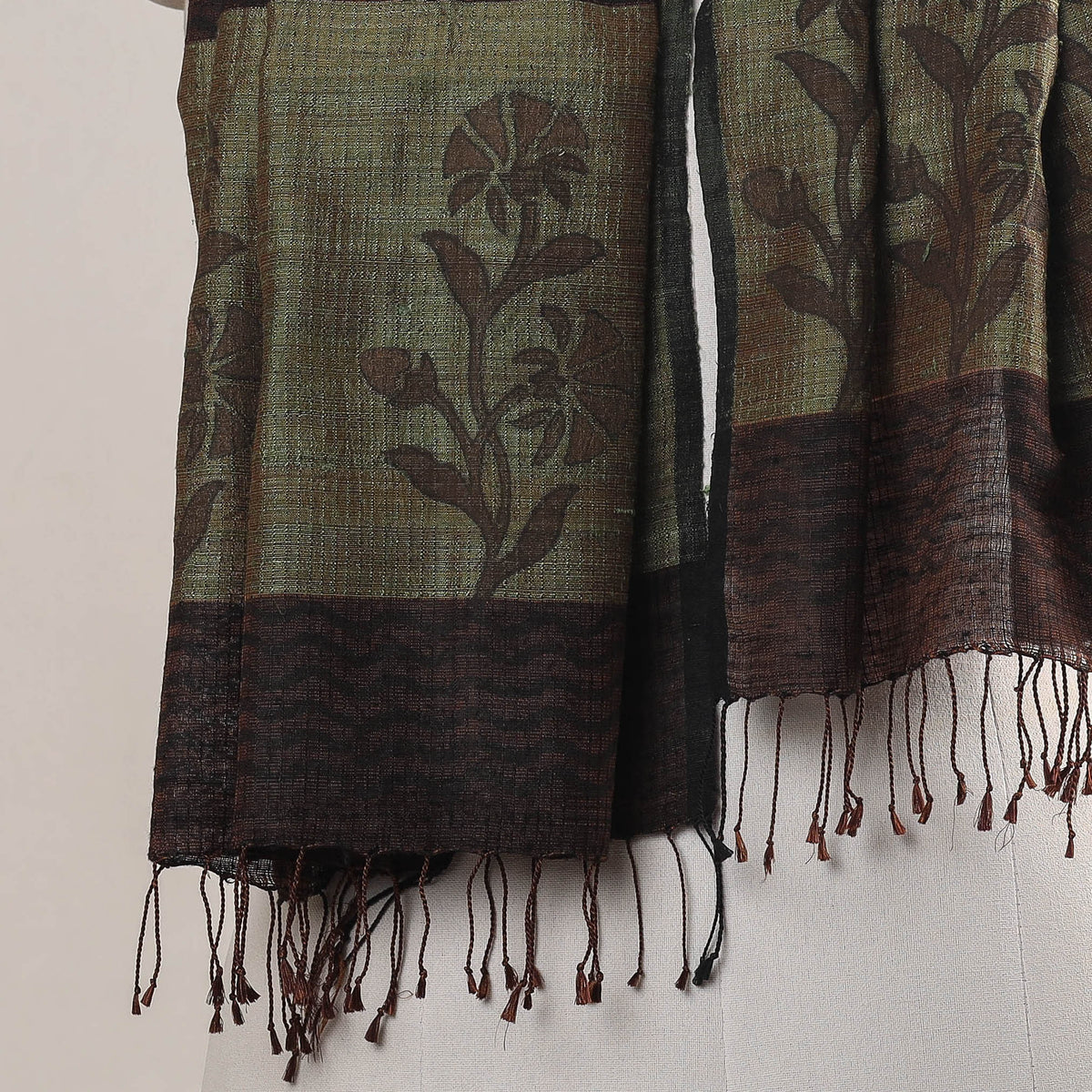 Karomi Jamdani Handwoven Silk Block Printing Stole from Bengal