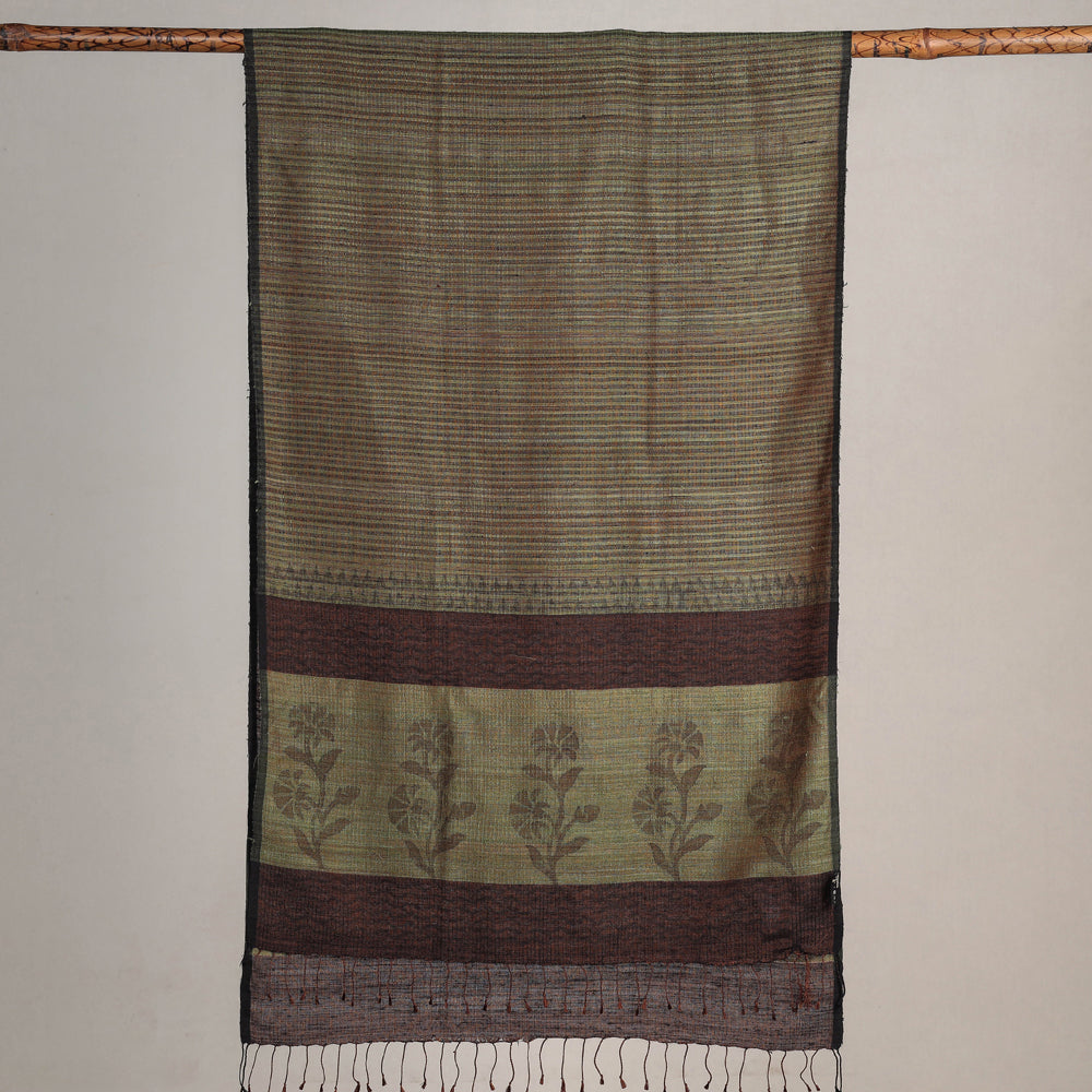 Karomi Jamdani Handwoven Silk Block Printing Stole from Bengal