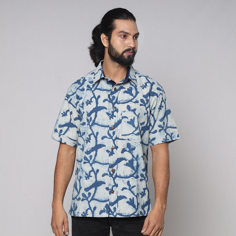 Bindaas Block Printing Natural Dyed Cotton Men Half Sleeve Shirt