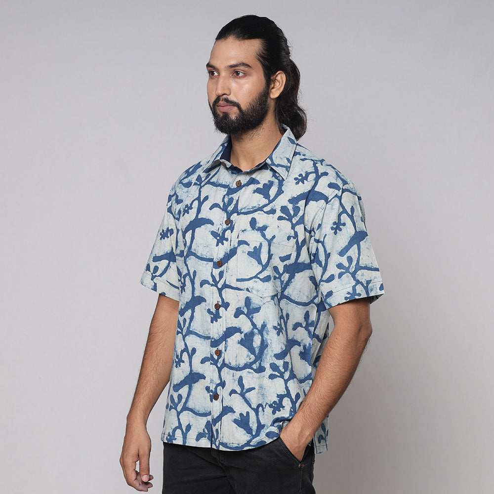 Bindaas Block Printing Natural Dyed Cotton Men Half Sleeve Shirt
