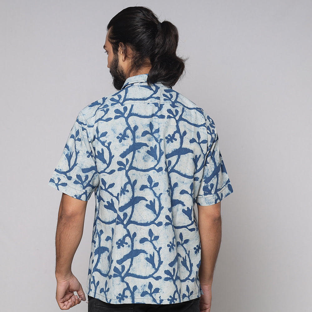 Bindaas Block Printing Natural Dyed Cotton Men Half Sleeve Shirt