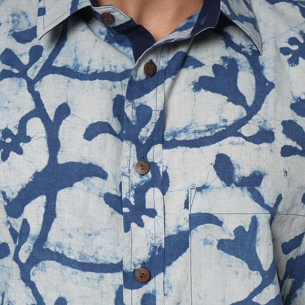 Bindaas Block Printing Natural Dyed Cotton Men Half Sleeve Shirt