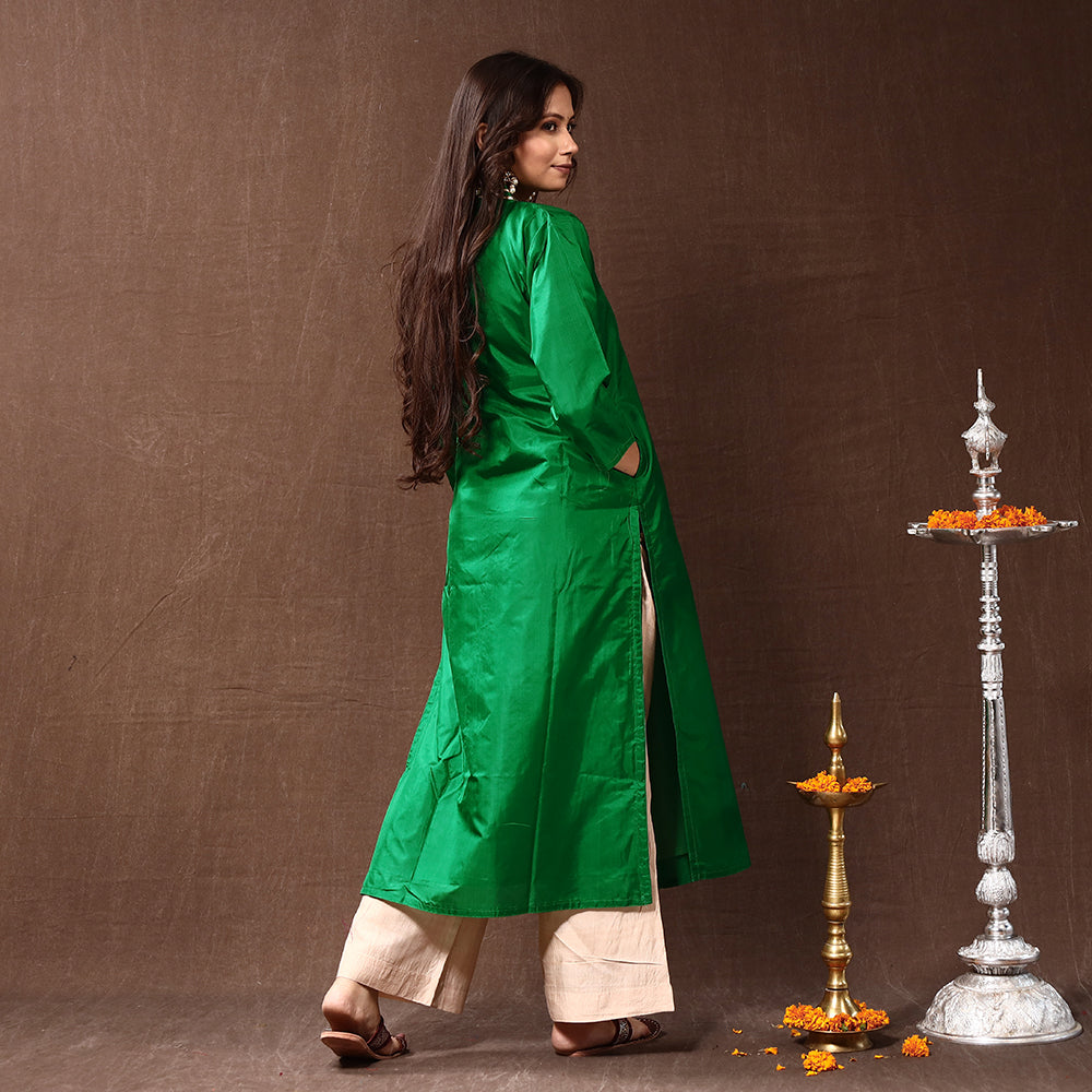 Top more than 79 green raw silk kurti latest
