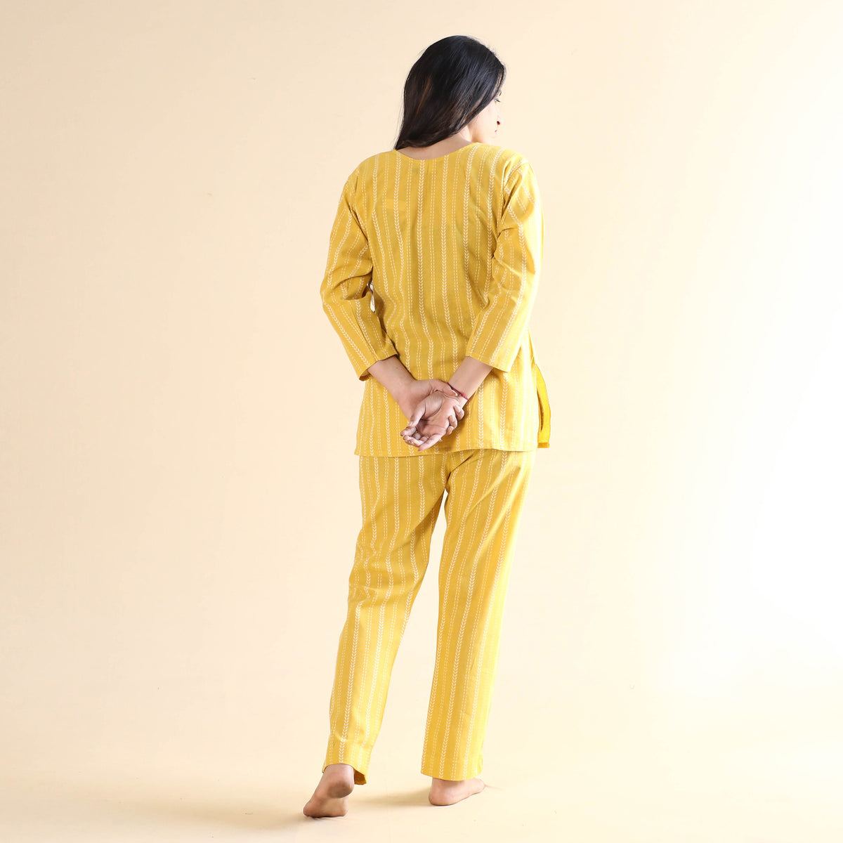 Yellow Jacquard Cotton Top &amp; Pyjama Night Suit Set