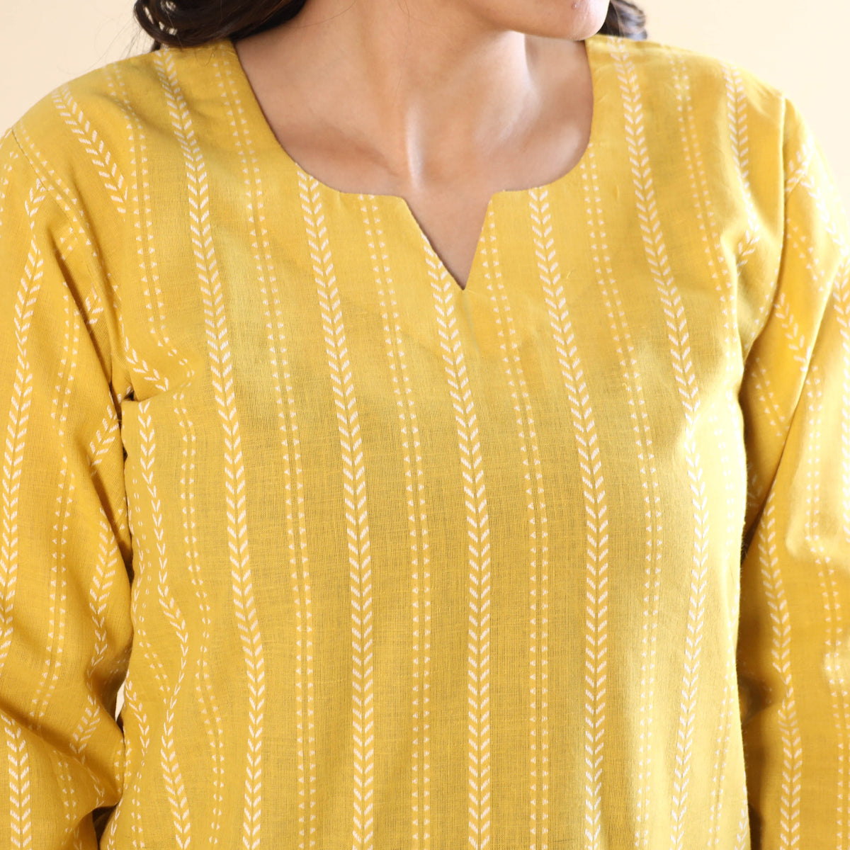 Yellow Jacquard Cotton Top &amp; Pyjama Night Suit Set